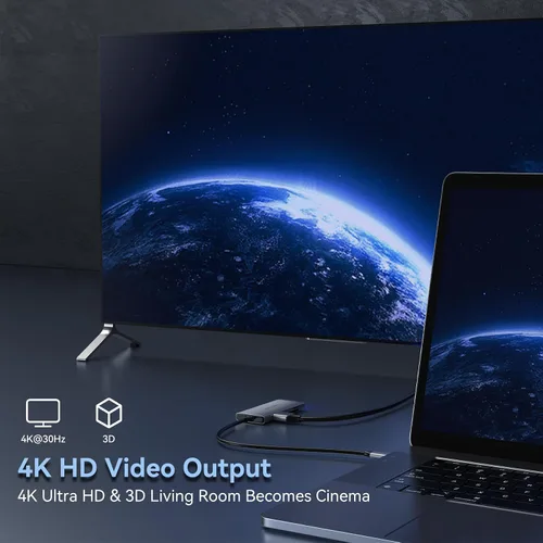 Vista 3 de Hub USB C para MacBook, VENTION USB tipo C Hub multipuerto adaptador 6 en 1 con 4K HDMI USB 3.0 transferencia de datos SD/TF lector de tarjetas, USB