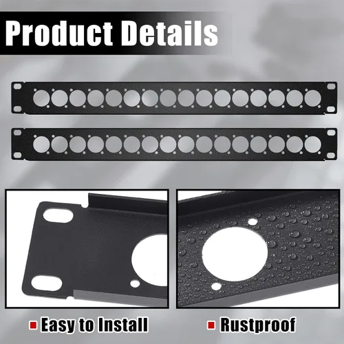 Vista 6 de 4 unidades de panel de audio XLR para rack de audio de 1U, conectores de montaje de metal perforados, accesorios de rack de estudio de grabación