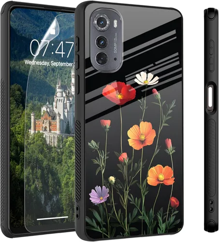 Vista 38 de Funda para Motorola Moto Edge 2022, cubierta trasera de vidrio templado con protector de pantalla, funda protectora a prueba de golpes para Motorola