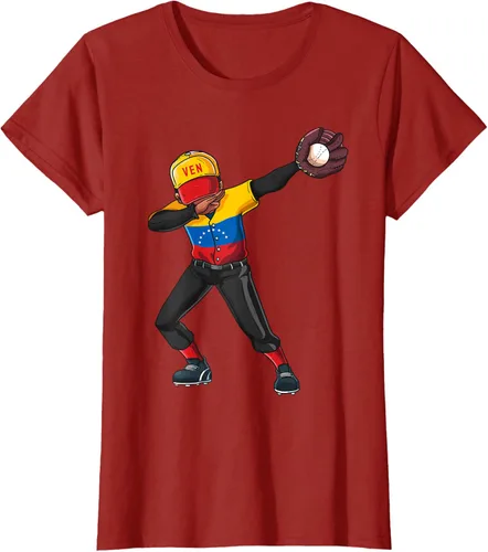 Vista 69 de Baseball Dabbing Venezuela Player Catcher Pitcher Hombres Niños Camiseta, Negro