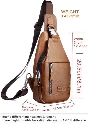 Vista 3 de Bolso bandolera de cuero para hombre, bolso de pecho, bolso de mensajero, bolso de hombro pequeño