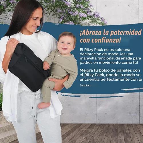 Vista 6 de Itzy Ritzy Riñonera para pañales, bolsa cruzada con cambiador (negro)