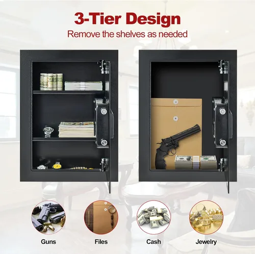 Vista 4 de IRONMAX Caja fuerte de pared, empotrada plana, oculta en la pared, caja de seguridad con luces LED y cerradura electrónica digital, 22 pulgadas