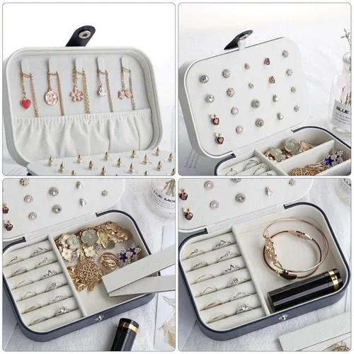 Vista 4 de Yonzone Joyero pequeño, estuche de joyería de viaje, mini organizador de joyas para collares, aretes, anillos de doble capa, caja de regalo portátil