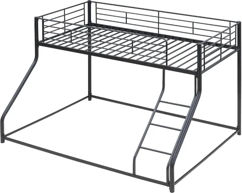 Vista 6 de PURLOVE Litera de metal individual XL sobre Queen para niños, litera baja con escalera, no necesita somier, color negro plateado