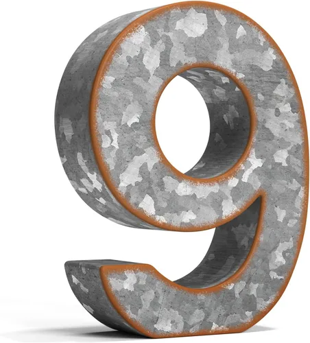 Vista 45 de CraftyCrocodile Números de metal galvanizado de 7" para decoración de pared - Número 3D 0 para colgar y de pie libre - Números de mesa rústicos