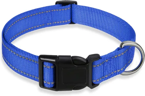 Vista 20 de Collar reflectante para perros con hebilla, collares de nailon ajustables de seguridad para perros pequeños, medianos y grandes, color negro XXS