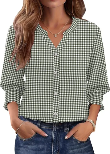 Vista 9 de LOMON Camisas con botones para mujer, manga 3/4, blusas casuales de negocios, blusas de verano 2026