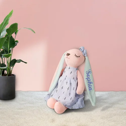 Vista 6 de Dyoart Conejo de Pascua personalizado con nombre, juguete de peluche bordado hecho a mano, regalo de Pascua personalizado para bebés y niñas pequeñas
