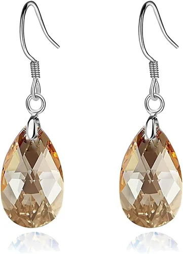 Vista 80 de Aretes colgantes de cristal austriaco con forma de lágrima para mujer, joyería hipoalergénica de plata de ley 925