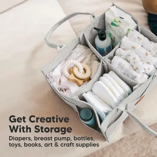 Vista 7 de KeaBabies Organizador de pañales para bebé con asa, organizador portátil de auto para bebé y almacenamiento para guardería, cambiador, cesta de Gris