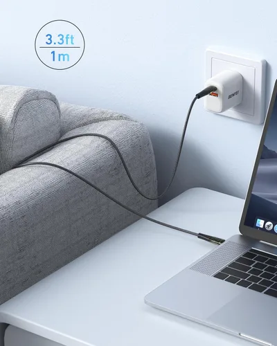 Vista 5 de BENFEI Paquete de 3 cables USB C a USB C de 100 W de 3.3 pies, carga rápida transparente para iPhone 17/16/15 Pro Max, iPad, MacBook, Samsung Galaxy