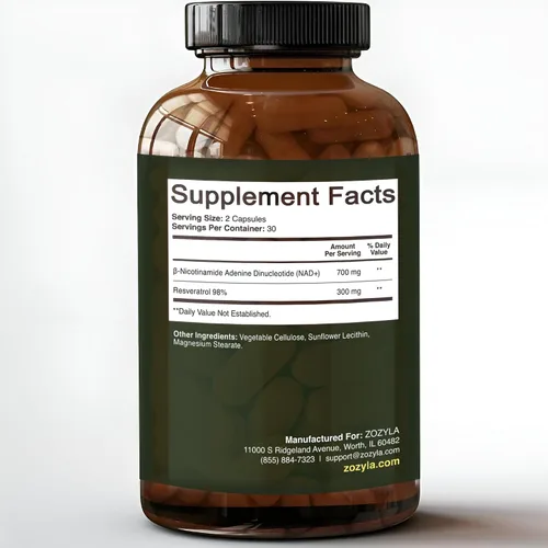 Vista 2 de Suplemento liposomal NAD+ con resveratrol 1000 mg por porción, 60 cápsulas, alta absorción, sin OMG, certificado e inspeccionado por GMP, probado