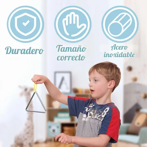 Vista 4 de 20 piezas de instrumentos de triángulo de acero de 6 pulgadas, instrumentos musicales de percusión, triángulos de percusión de mano, triángulos