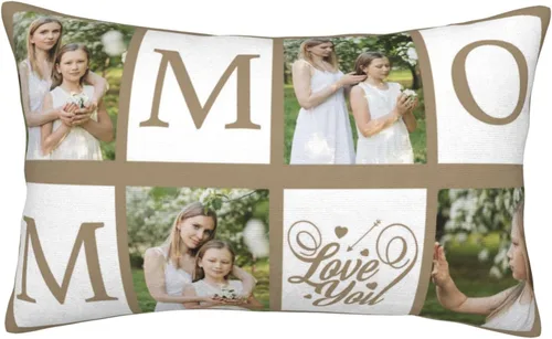 Vista 14 de Fundas de almohada de algodón personalizadas con collages de fotos de 12 x 20 pulgadas, fundas protectoras de almohada personalizadas con cremallera
