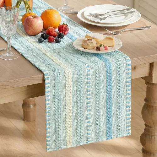 Vista 14 de Artoid Mode Camino de mesa tejido estilo granja verde ejército, decoración rústica de temporada festiva para la cocina y el comedor, para decoración