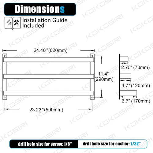 Vista 2 de KOKOSIRI Toalleros de baño de 3 niveles, escalera, toalleros, soportes para toallas de pared, estantes de acero inoxidable cepillado, B5006BR-L24