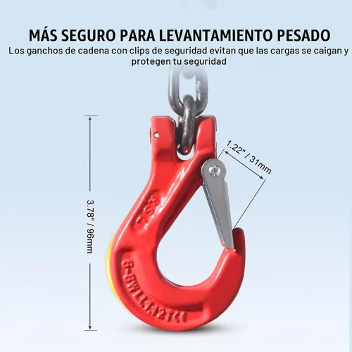 Vista 5 de VEVOR Eslinga de cadena, cadenas de elevación de 1/4 pulgada x 5 pies con ganchos, polipasto de cadena de motor G80, eslinga de elevación de 6600