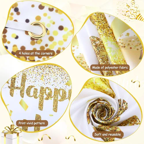Vista 3 de Decoraciones de fiesta de feliz cumpleaños dorado y blanco, pancarta grande para mujeres, hombres y niñas, 70.8 x 43.3 pulgadas
