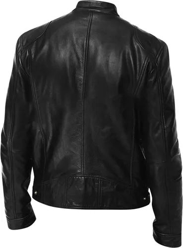 Vista 3 de WENKOMG1 Chaqueta de piel sintética para hombre, abrigo grueso de manga larga con cremallera, parka deportiva básica con bolsillo