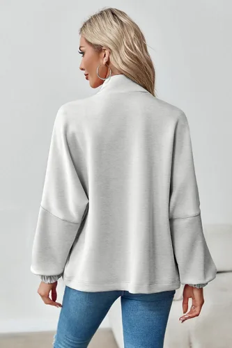 Vista 5 de Saodimallsu Chaquetas casuales con cremallera para mujer, manga larga, puños elásticos, con bolsillos