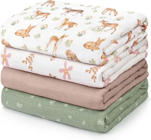 Vista 13 de Gllquen Baby Mantas Envolventes de Muselina Paquete de 4 Mantas Receptoras Transpirables (35" x 40") Mantas Suaves para Bebés para Niñas y Niños