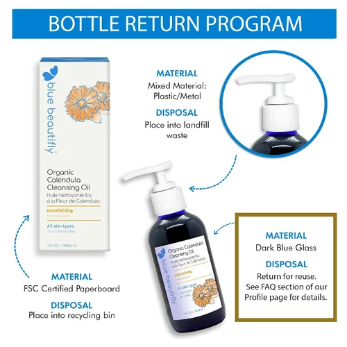Vista 6 de Blue Beautifly Aceite limpiador de caléndula orgánico certificado por USDA, elimina el maquillaje, limpia los poros y restaura la barrera