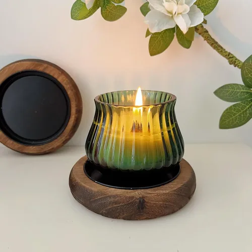 Vista 2 de Portavelas de madera natural, 3 unidades, decoración de granja, bandeja de velas de pilar de madera para centro de mesa, bandeja decorativa pequeña