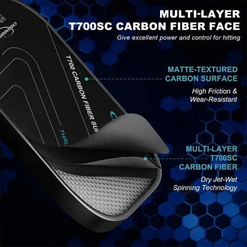 Vista 2 de Pickleball Paddles, Multi-Layer T700 Textured Carbon Fiber Pickleball Paddle, 2-Types of Thickenesses, USAPA Approved Carbon Fiber Surface Pickle
