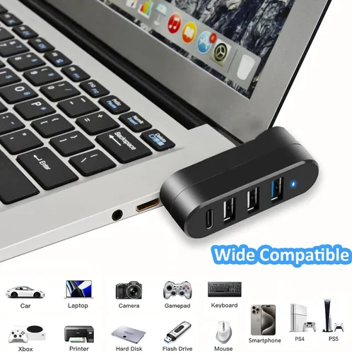 Vista 3 de Hub USB 3.0 [90°/180° grados giratorio], extensor divisor USB de 4 puertos con 3 puertos USB y 1 puerto USB C de alimentación/datos, concentrador
