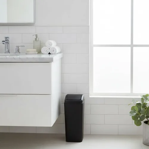 Vista 3 de Ramddy - Cubo de basura delgado de plástico de 3.5 galones, 14 L pequeño cubo de basura comercial Negro, papelera moderna