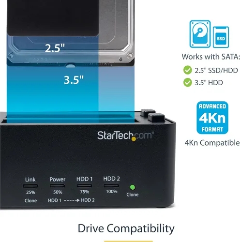 Vista 3 de StarTech.com Duplicadora y borrador de disco duro de doble bahía, clonador/copiadora externa independiente HDD/SSD, estación de acoplamiento USB 3.0