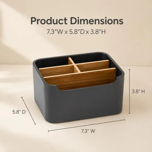 Vista 2 de Organizador de escritorio elegante y soporte para mando a distancia en negro - Mantén tu espacio de trabajo ordenado y organizado, almacenamiento