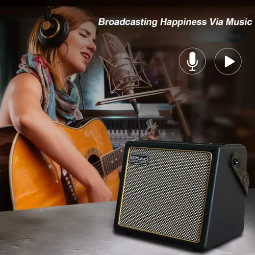 Vista 6 de Amplificador de guitarra acústica, altavoz Bluetooth de 30 W, amplificador de guitarra acústica portátil recargable con efecto de coro