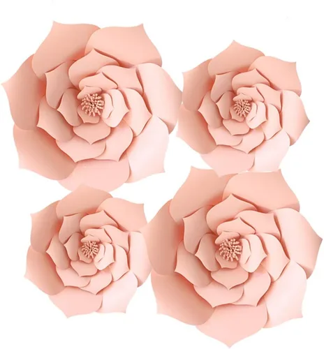 Vista 12 de Decoración de flores de papel gigantes para boda, fiesta, telón de fondo de flores, flores hechas a mano para guardería, decoración de pared de Crema
