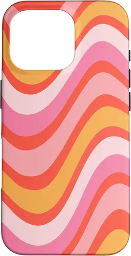 Vista 19 de iPhone 13 Pro Retro Liquid Swirl patrón de líneas onduladas rosa mandarina naranja funda