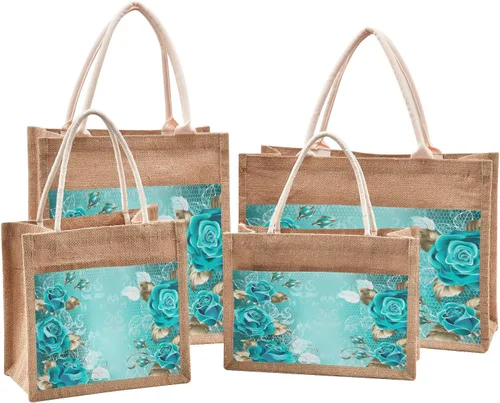Vista 7 de Eionryn Bolsa de arpillera de yute de gnomo de invierno de Navidad, bolsa de compras reutilizable para comestibles, Turquesa(Turquoise Rose)