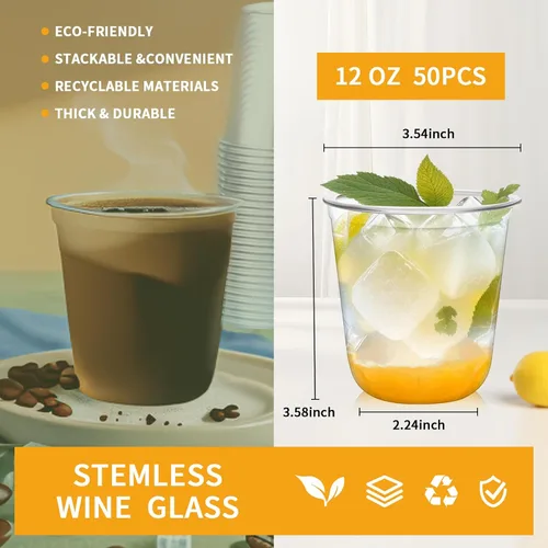 Vista 2 de Vasos Desechables sin Tallo 12oz Copas de Plástico Cristal Vasos Desechables para Bebidas Frías de Fiesta Copas de Vino para Reuniones Bodas