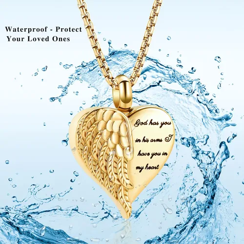 Vista 5 de Oinsi God have you in his arms have you in my heart - Collar de cremación para cenizas para mujeres y hombres, ala de ángel conmemorativa urna