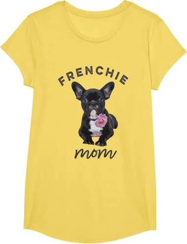 Vista 48 de Camiseta Bulldog Francés para Mujer, Frenchie Mom, Flor, Negro, S