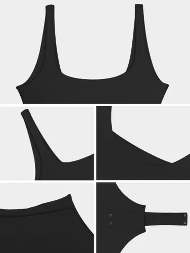 Vista 5 de HYZ Leotardo de 2 piezas para mujer, cuello cuadrado, sin mangas, espalda descubierta, con tanga