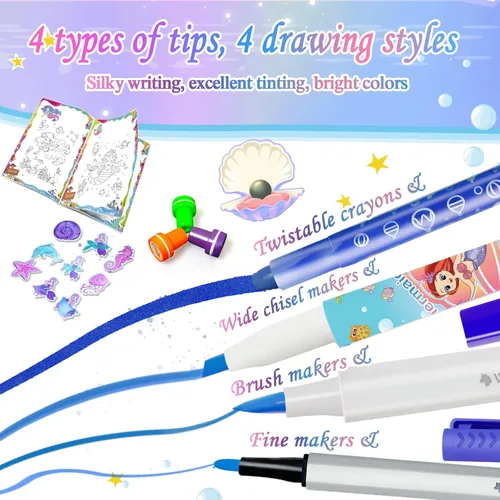Vista 3 de weirtoya 56 marcadores perfumados lavables con estuche con purpurina, arte y manualidades de unicornio de sirena para niños de 4 a 8 años, kits