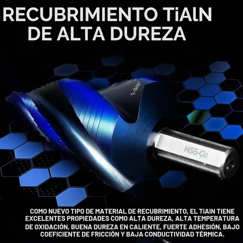 Vista 3 de Matework Broca Escalonada de Cobalto M35, Broca Escalonada Unibit de Cuatro Flautas Espirales (3/16"-1-3/8") Resistente al Desgaste
