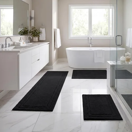 Vista 39 de Superior Cotton Washable Bath Rug, Non Slip Runner, 1 Piece Set, Black Absorbent Combed Cotton Bath Rug Runner or Rug Set, Bathroom Vanity or