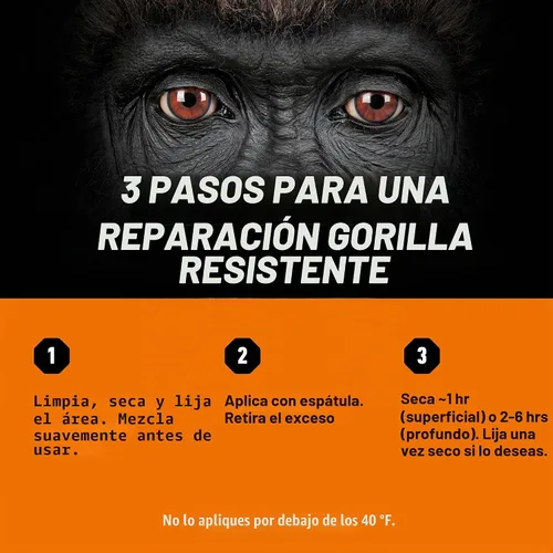 Vista 7 de Kit de reparación de madera de Gorilla, relleno multiusos con espátula y bloque de lijado.