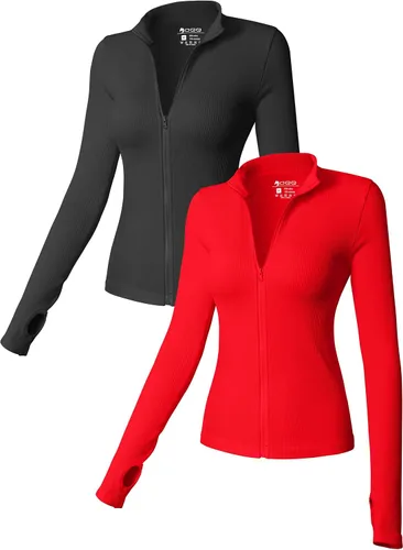 Vista 7 de OQQ - Camisetas de manga larga con cremallera frontal para mujer (2 piezas)