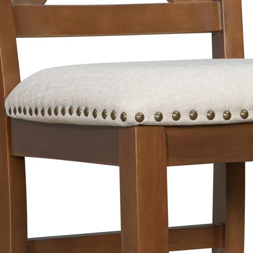 Vista 9 de Juego de mesa de barra de altura de madera para 6, mesa de comedor expandible con estantes de almacenamiento de 2 niveles, 4 sillas y banco, diseño