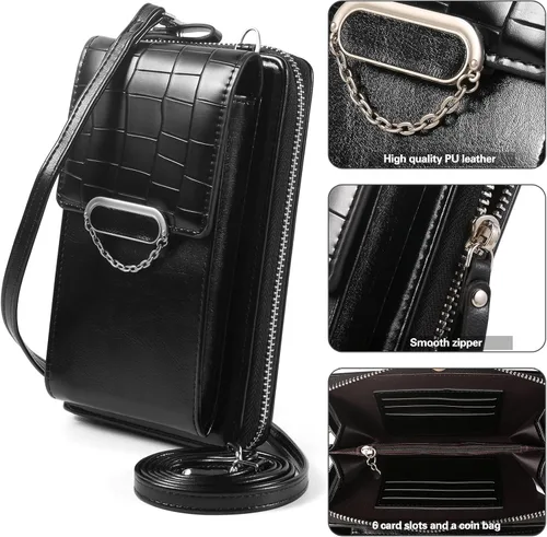 Vista 4 de Small Crossbody Cell Phone Bag Wallet Purse with Card Slots for Women Compatible for iPhone 17 Pro Air Galaxy S26+ D-Negro