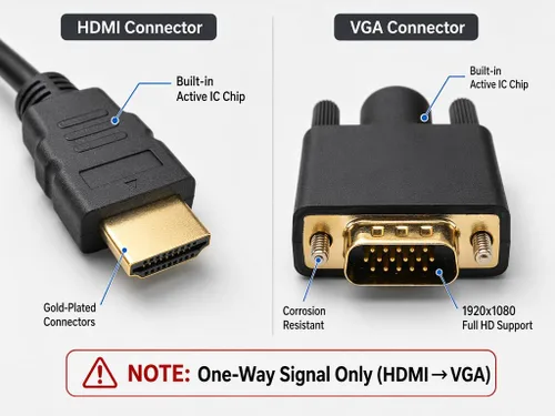 Vista 3 de Cable adaptador HDMI a VGA, 6 pies/5.9 ft, chapado en oro, 1080P, HDMI macho a VGA macho, cable convertidor de video activo, compatible