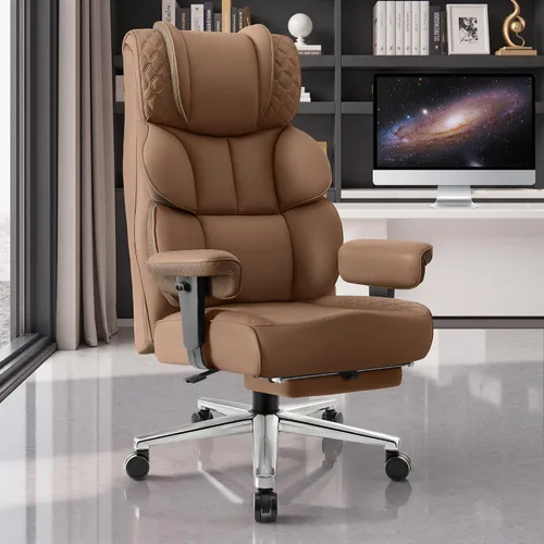 Vista 9 de BestGlory Silla de escritorio de oficina, silla grande y alta de cuero para juegos con reposapiés, amplia, ergonómica, cómoda, silla ejecutiva